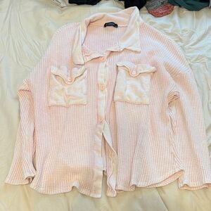 Pink Button-Up Waffle Knit Shirt